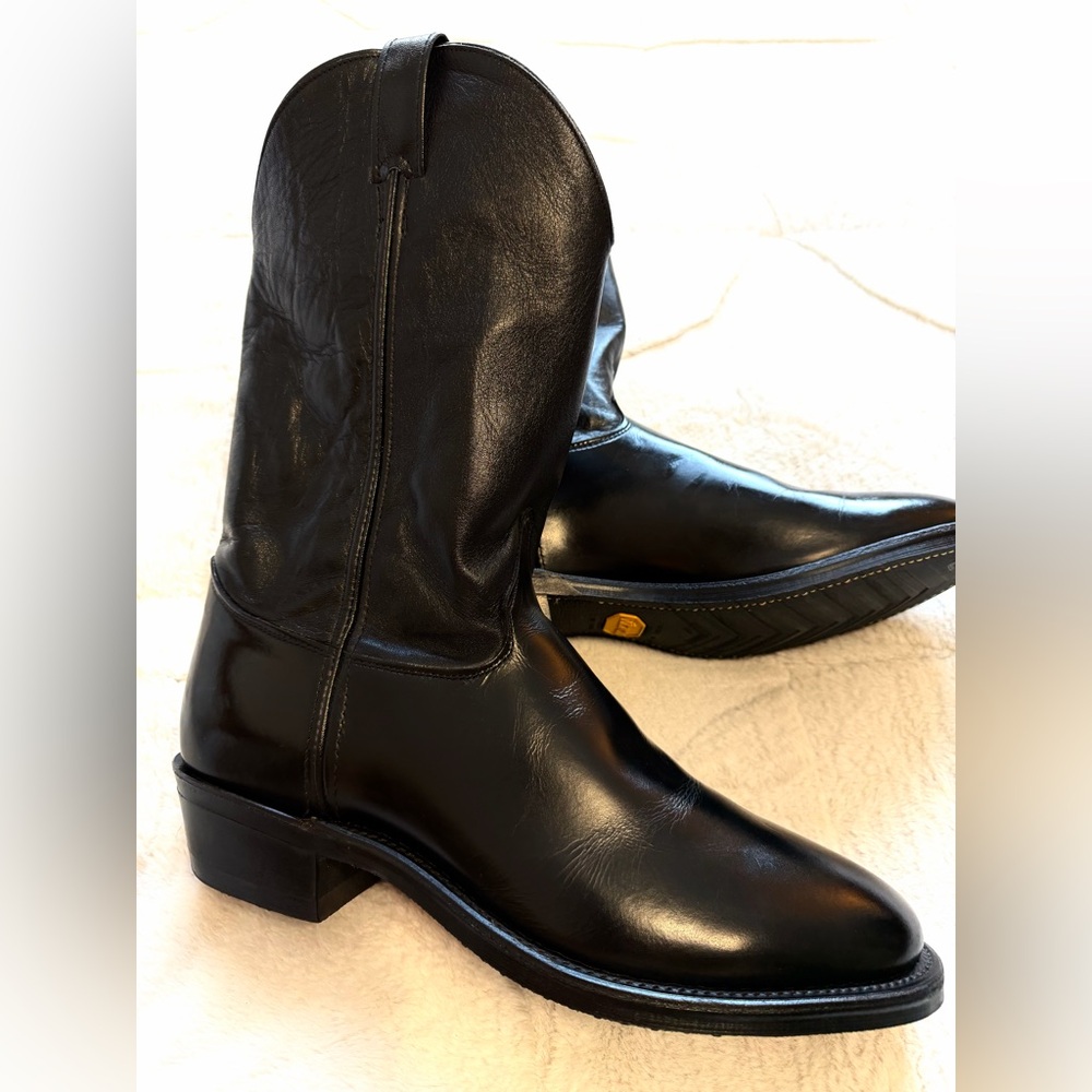 NEW! $259 Justin 🇺🇸 USA Made Vibram Tobias Black Round Toe Western Boots 3040 12